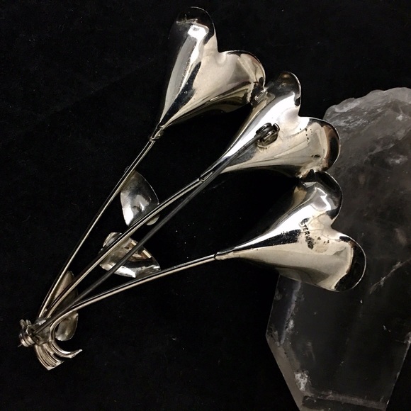 925 Sterling Silver Flower Heart Brooch Pin Vintage Valentine - Picture 3 of 10